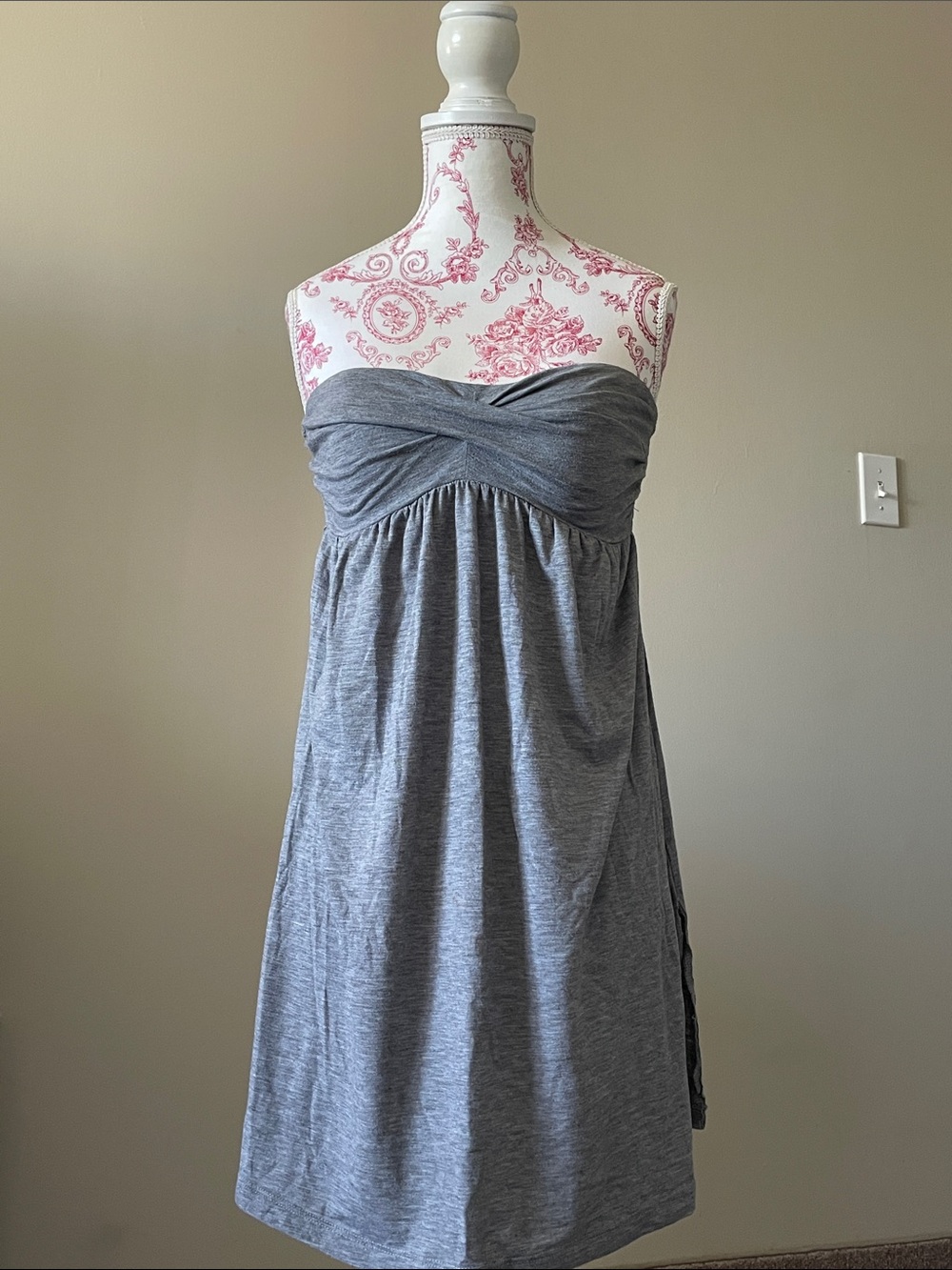 Strapless Gray Twist-Bust Sundress